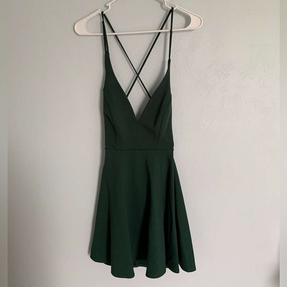 Lulus Believe in Love Forest Green Backless Skater Dress, Size XS, worn once